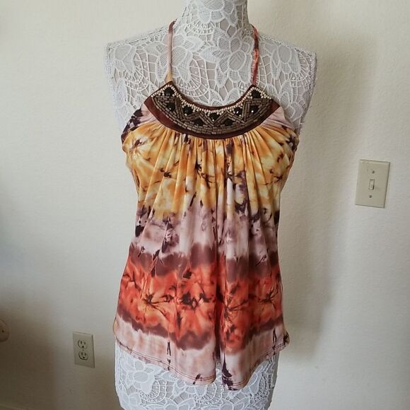 5/$20 IZ BYER Beaded Halter Top - Picture 1 of 8